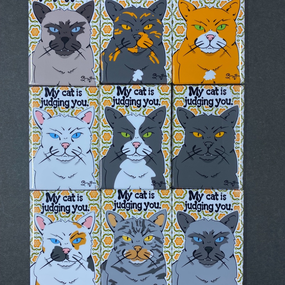 Funny Cat Magnet "My cat is judging you" Handmade Pet Portrait Decor Gift 2x3"